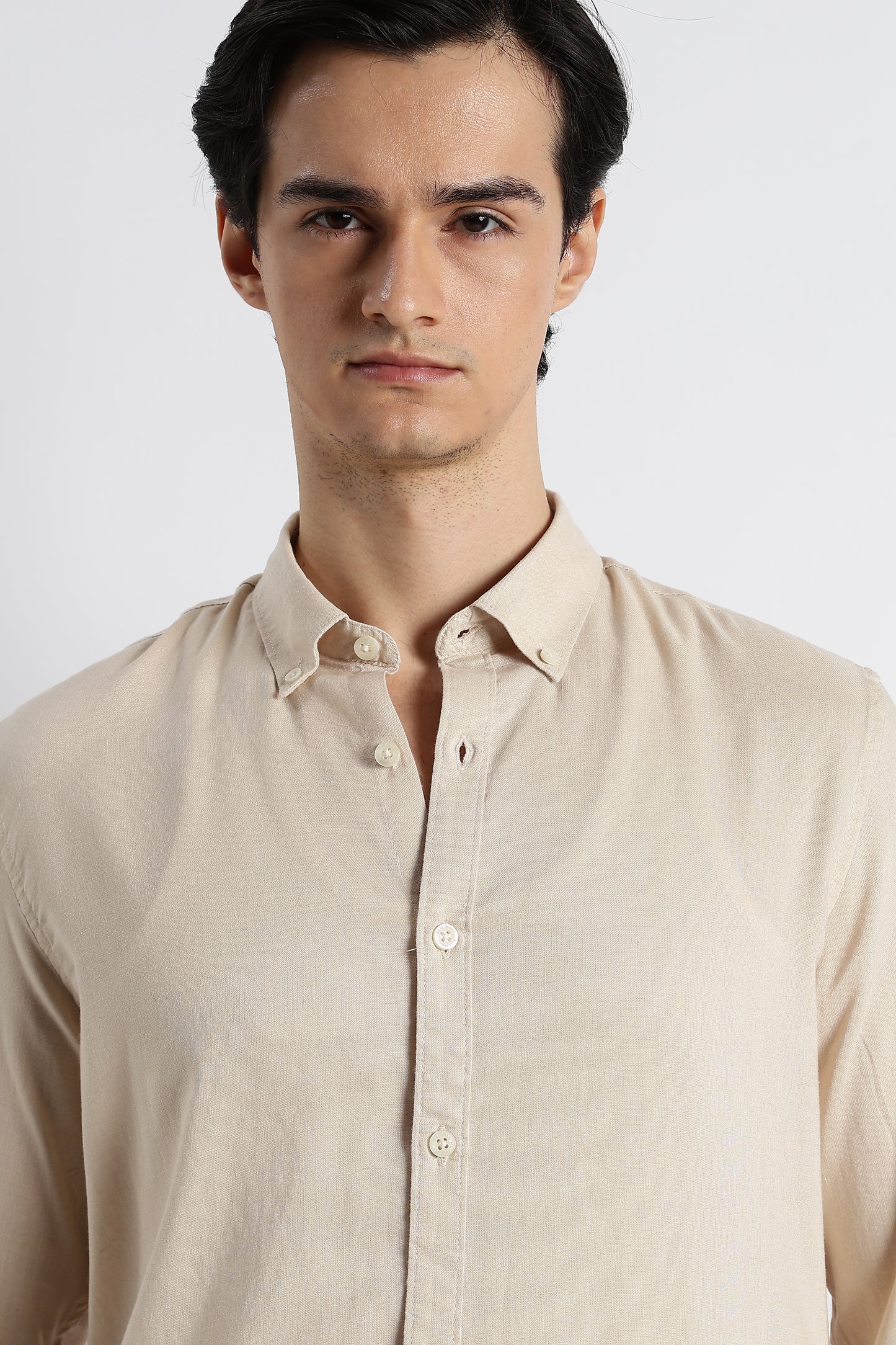 Minimal Cotton-Linen Shirt Beige