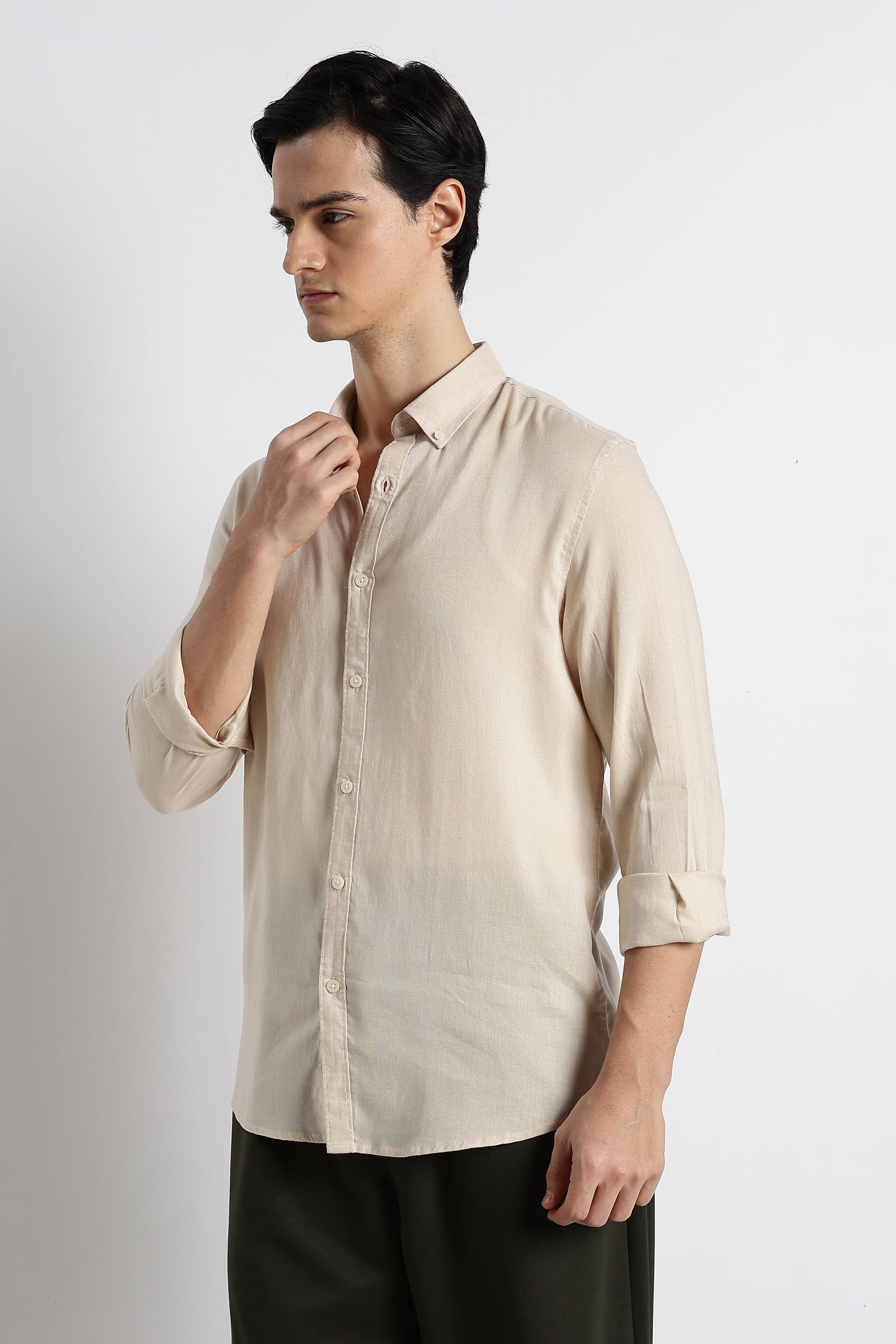 Minimal Cotton-Linen Shirt Beige