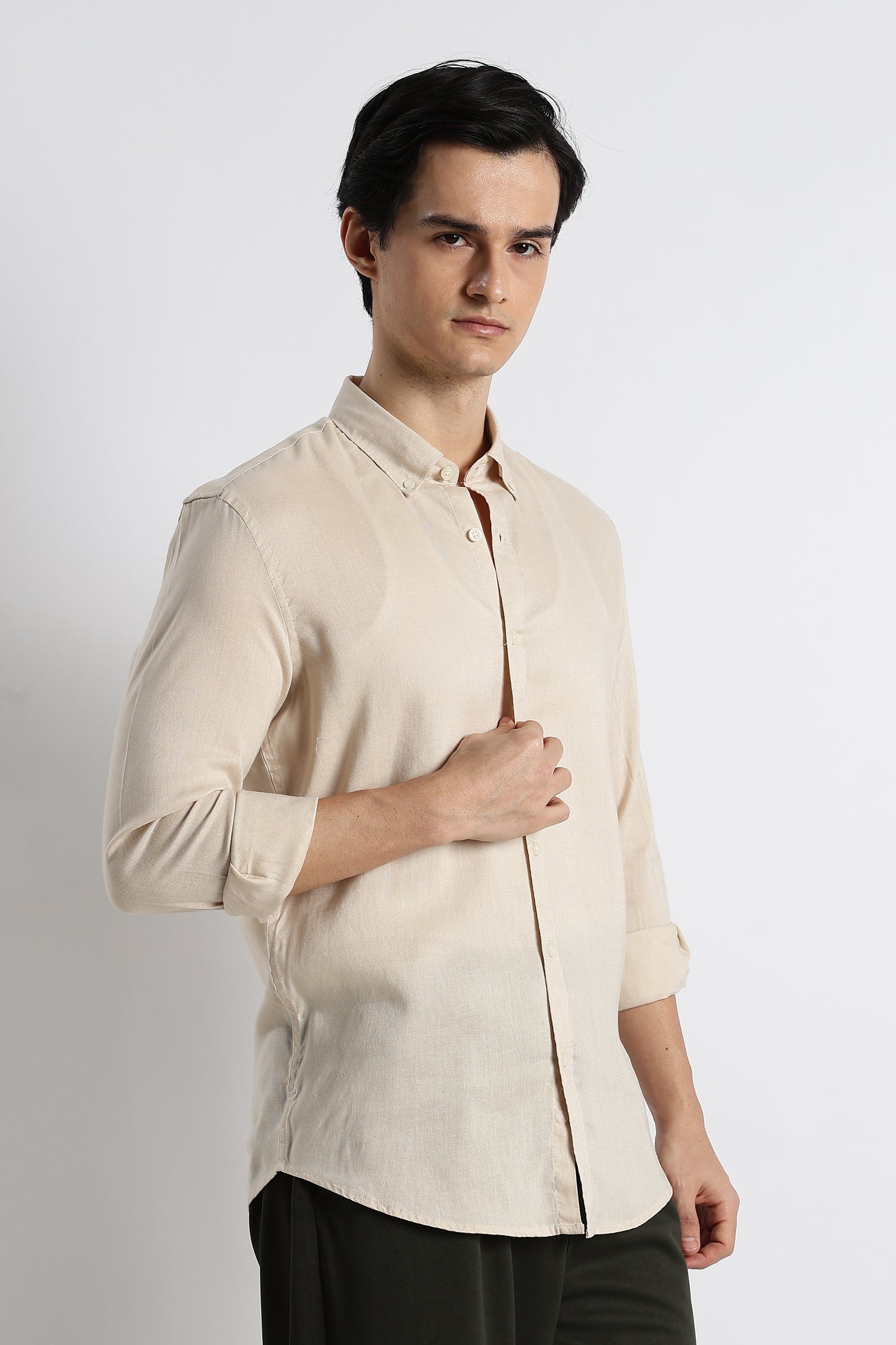 Minimal Cotton-Linen Shirt Beige