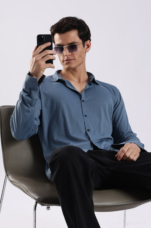 Knitted Tencel Stichless Finish Shirt Denim