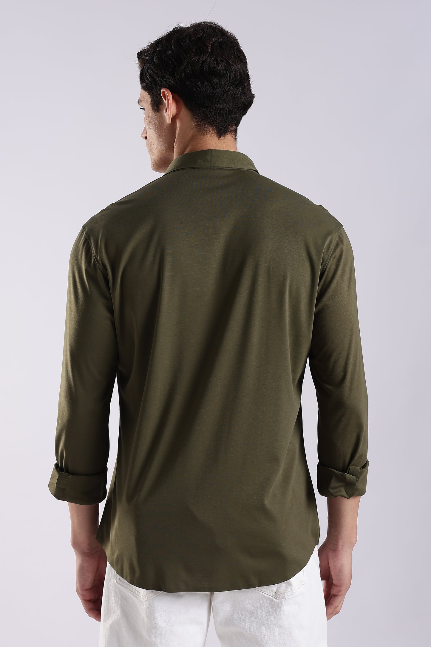 Knitted Tencel Stichless Finish Shirt Olive