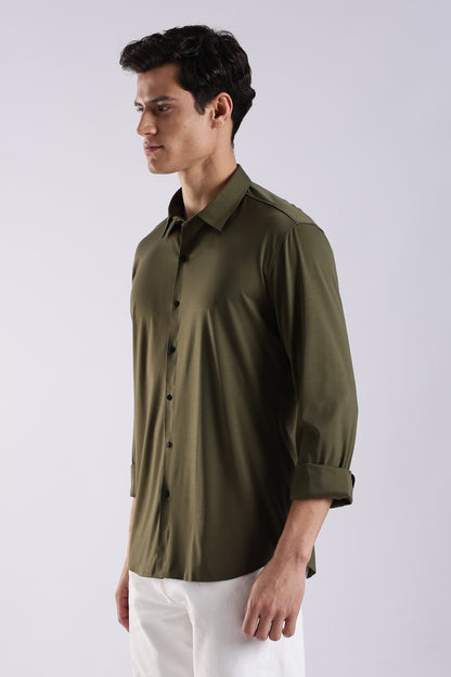 Knitted Tencel Stichless Finish Shirt Olive