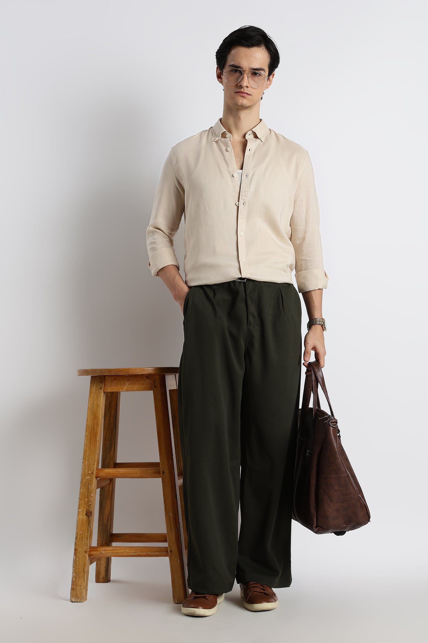 Minimal Cotton-Linen Shirt Beige