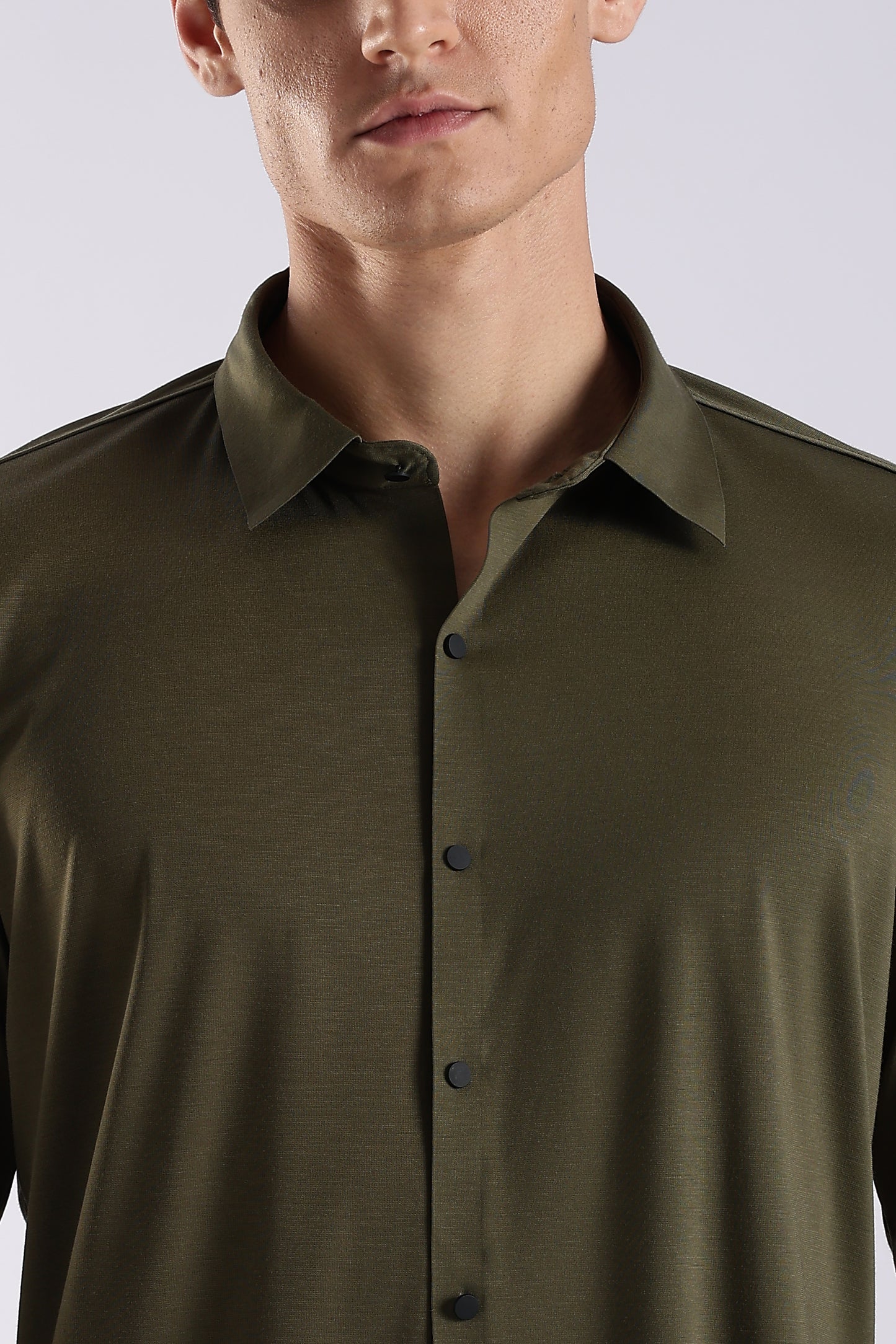 Knitted Tencel Stichless Finish Shirt Olive