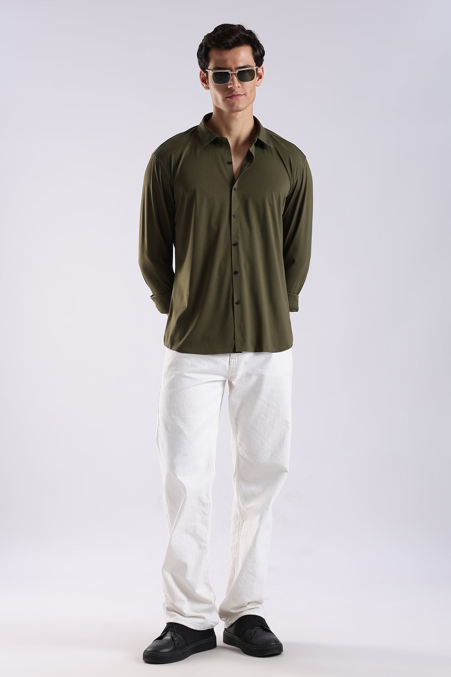 Knitted Tencel Stichless Finish Shirt Olive