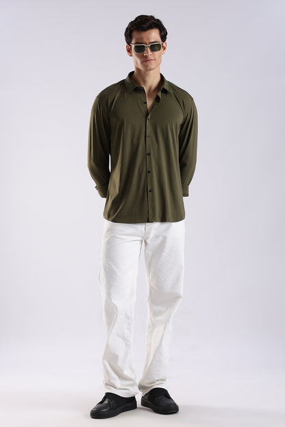 Knitted Tencel Stichless Finish Shirt Olive