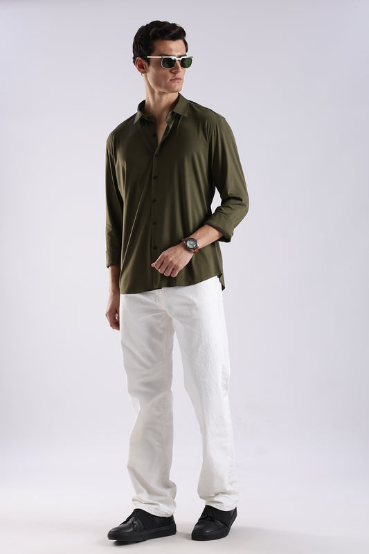 Knitted Tencel Stichless Finish Shirt Olive