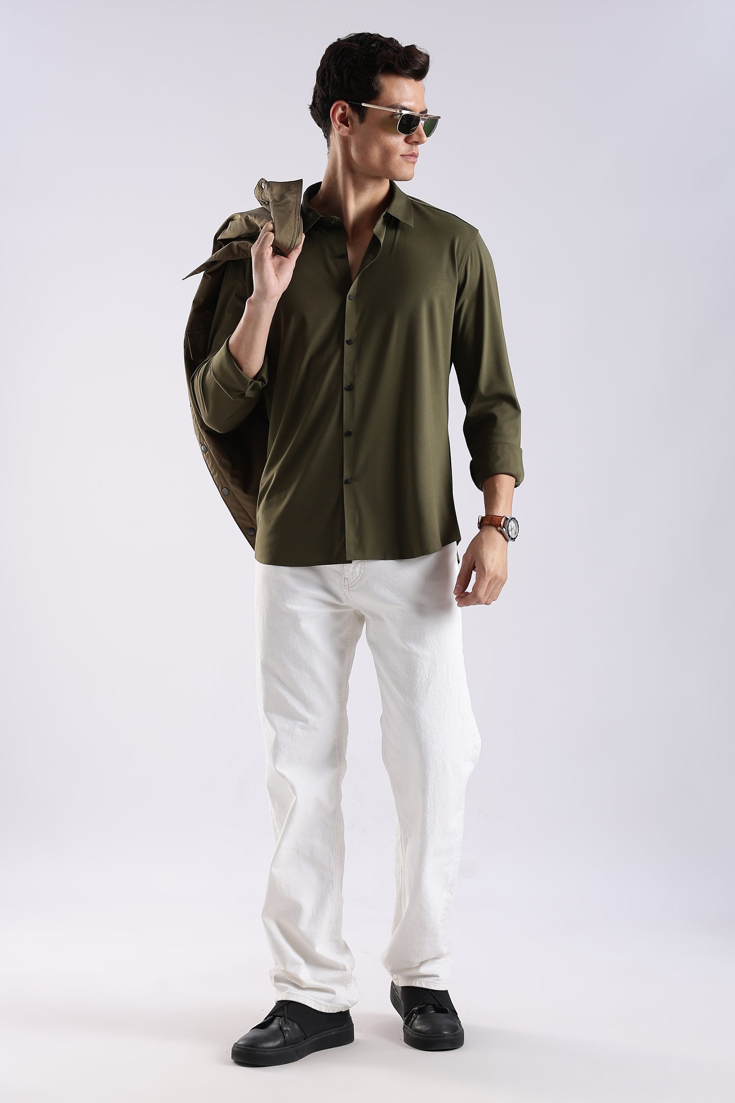 Knitted Tencel Stichless Finish Shirt Olive