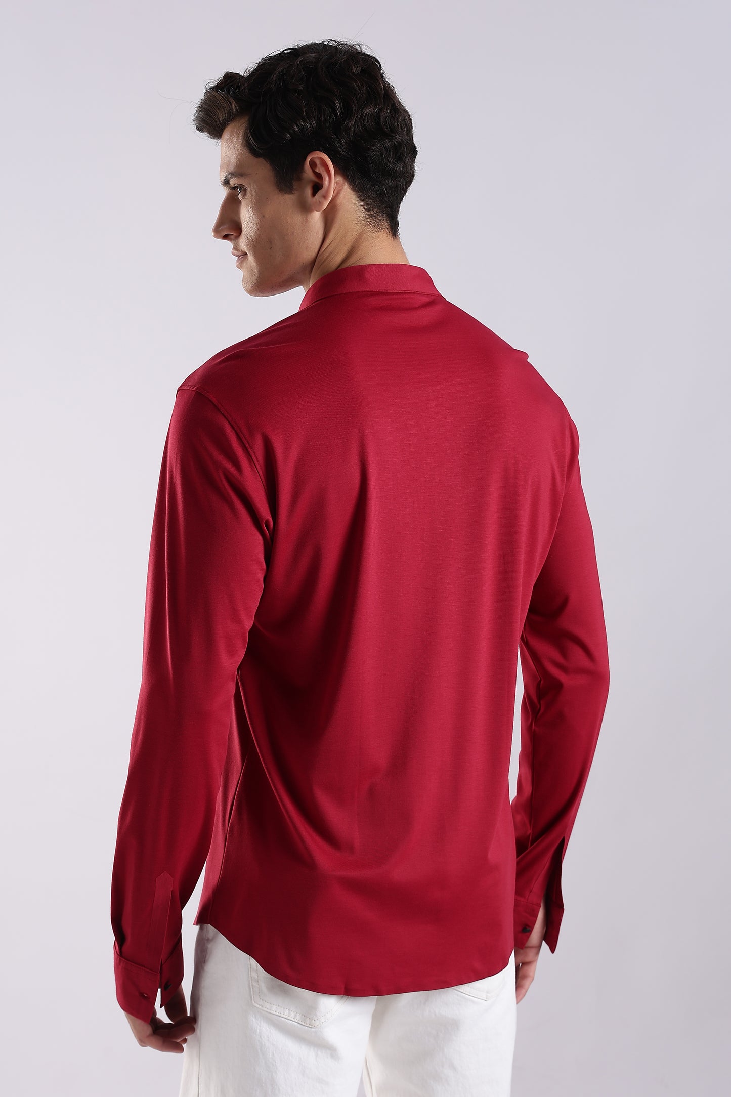 Knitted Tencel Stichless Finish Shirt Maroon