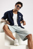 Poly Cotton Slim Fit Zip-Up Shirt Navy