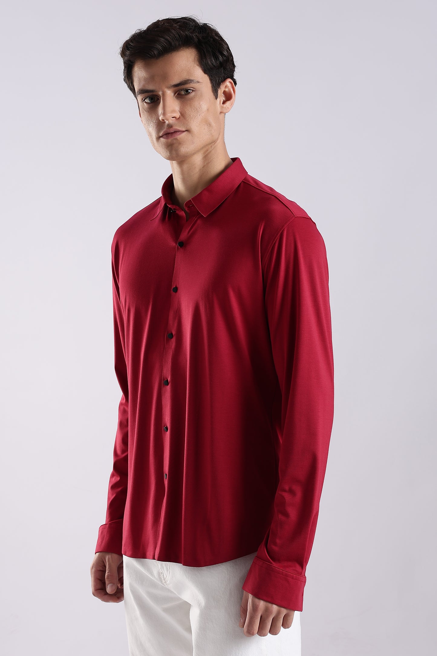 Knitted Tencel Stichless Finish Shirt Maroon