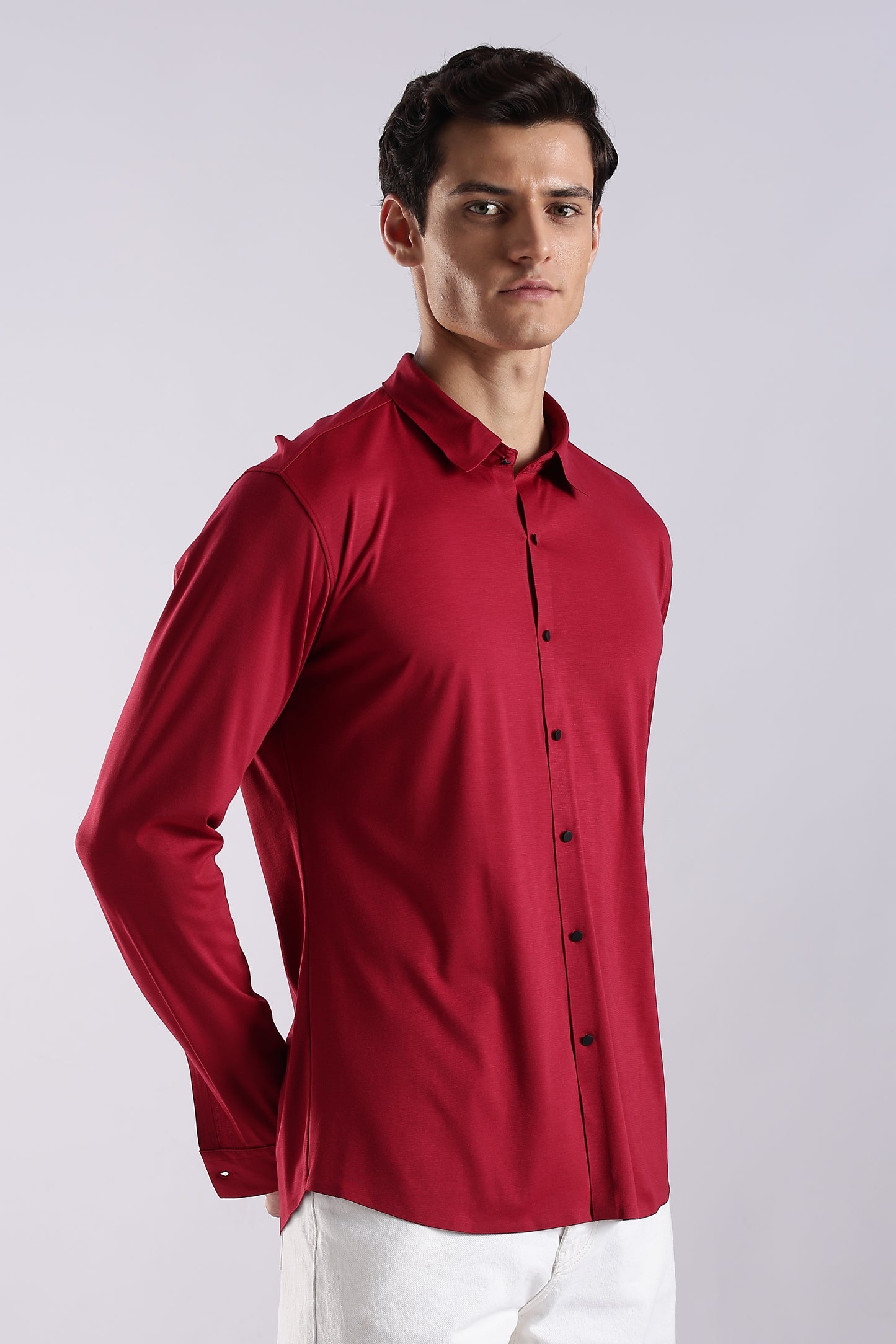 Knitted Tencel Stichless Finish Shirt Maroon