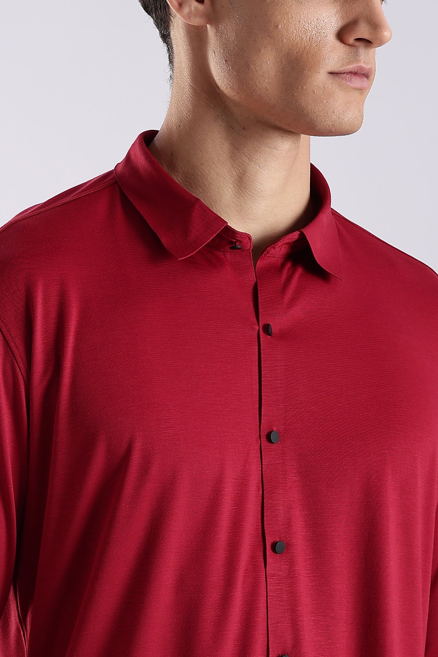 Knitted Tencel Stichless Finish Shirt Maroon