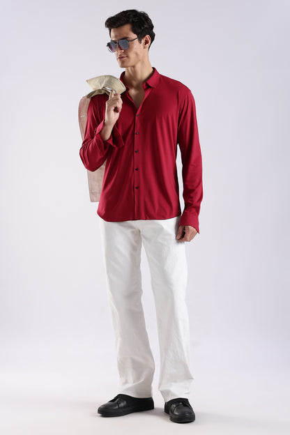 Knitted Tencel Stichless Finish Shirt Maroon