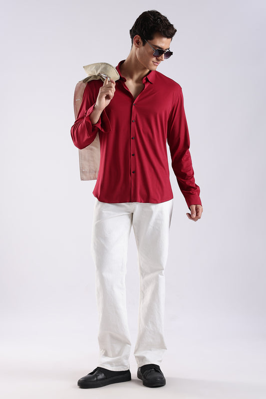Knitted Tencel Stichless Finish Shirt Maroon