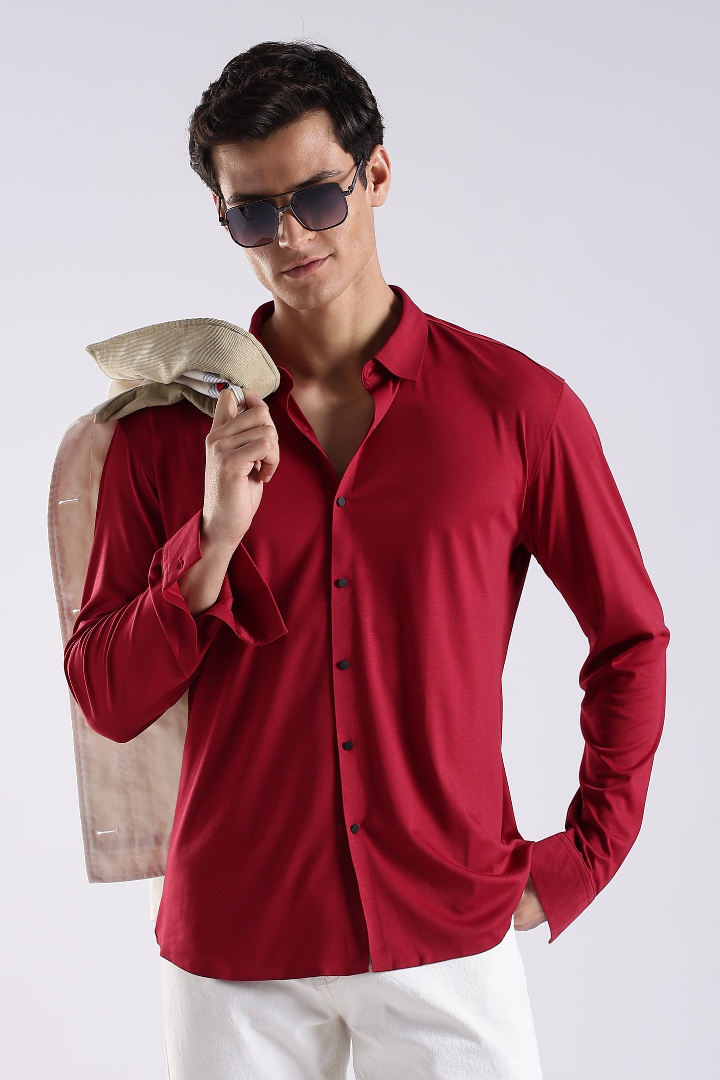 Knitted Tencel Stichless Finish Shirt Maroon