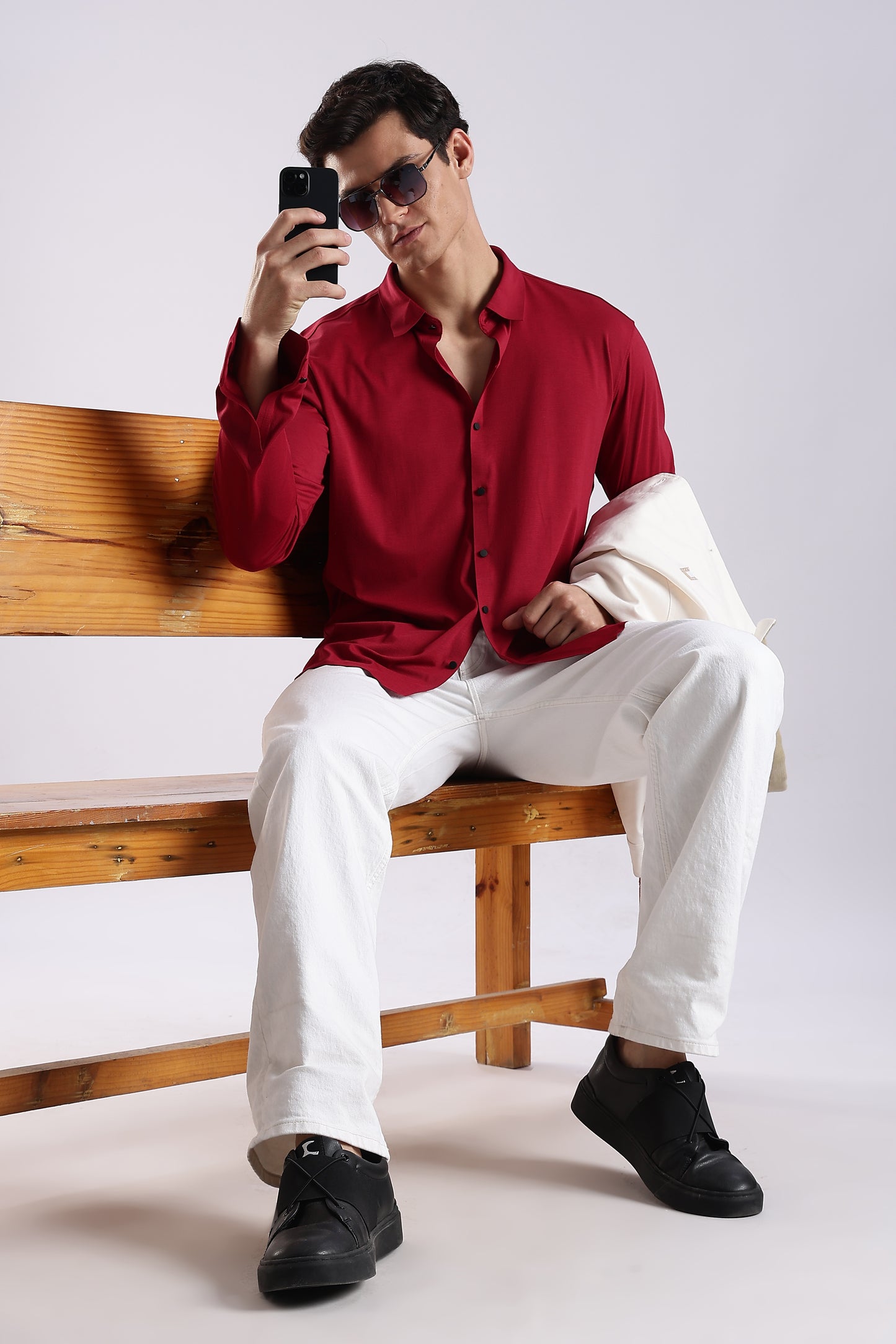 Knitted Tencel Stichless Finish Shirt Maroon