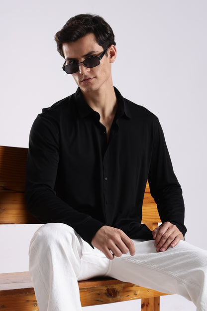 Knitted Tencel Stichless Finish Shirt Black