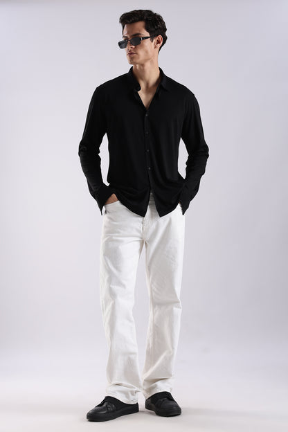 Knitted Tencel Stichless Finish Shirt Black