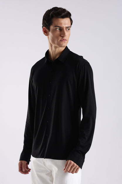 Knitted Tencel Stichless Finish Shirt Black