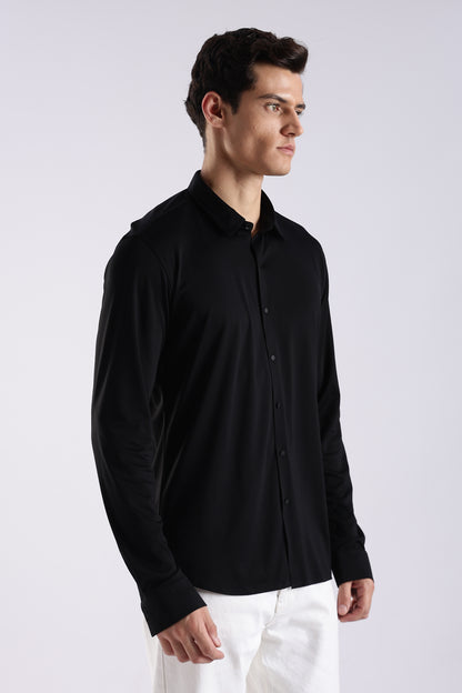 Knitted Tencel Stichless Finish Shirt Black