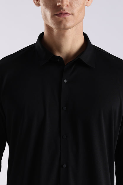 Knitted Tencel Stichless Finish Shirt Black