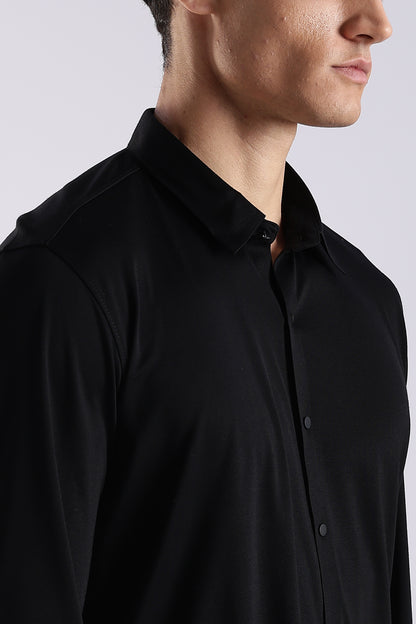 Knitted Tencel Stichless Finish Shirt Black