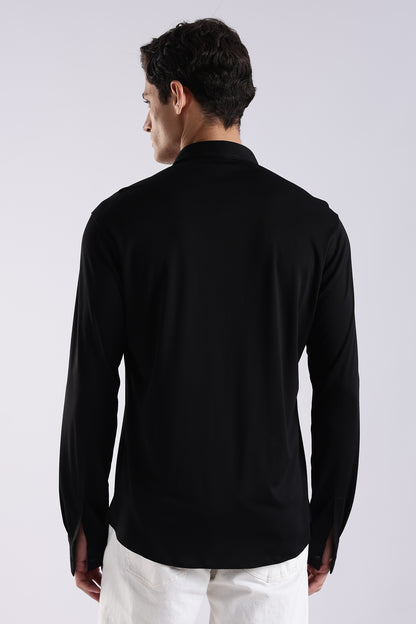 Knitted Tencel Stichless Finish Shirt Black