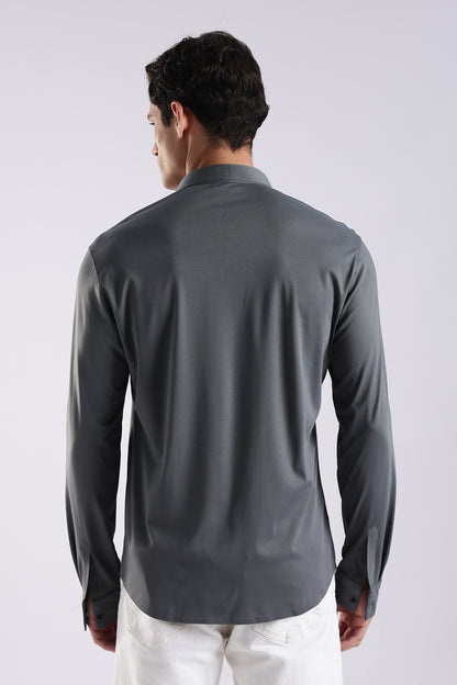 Knitted Tencel Stichless Finish Shirt Dk Grey