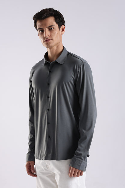 Knitted Tencel Stichless Finish Shirt Dk Grey