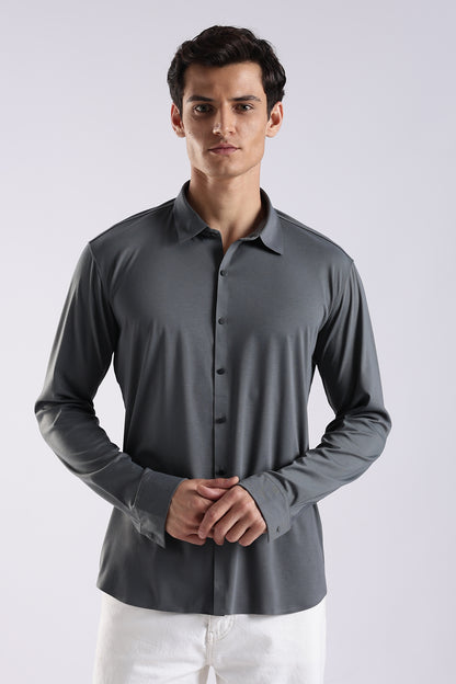 Knitted Tencel Stichless Finish Shirt Dk Grey