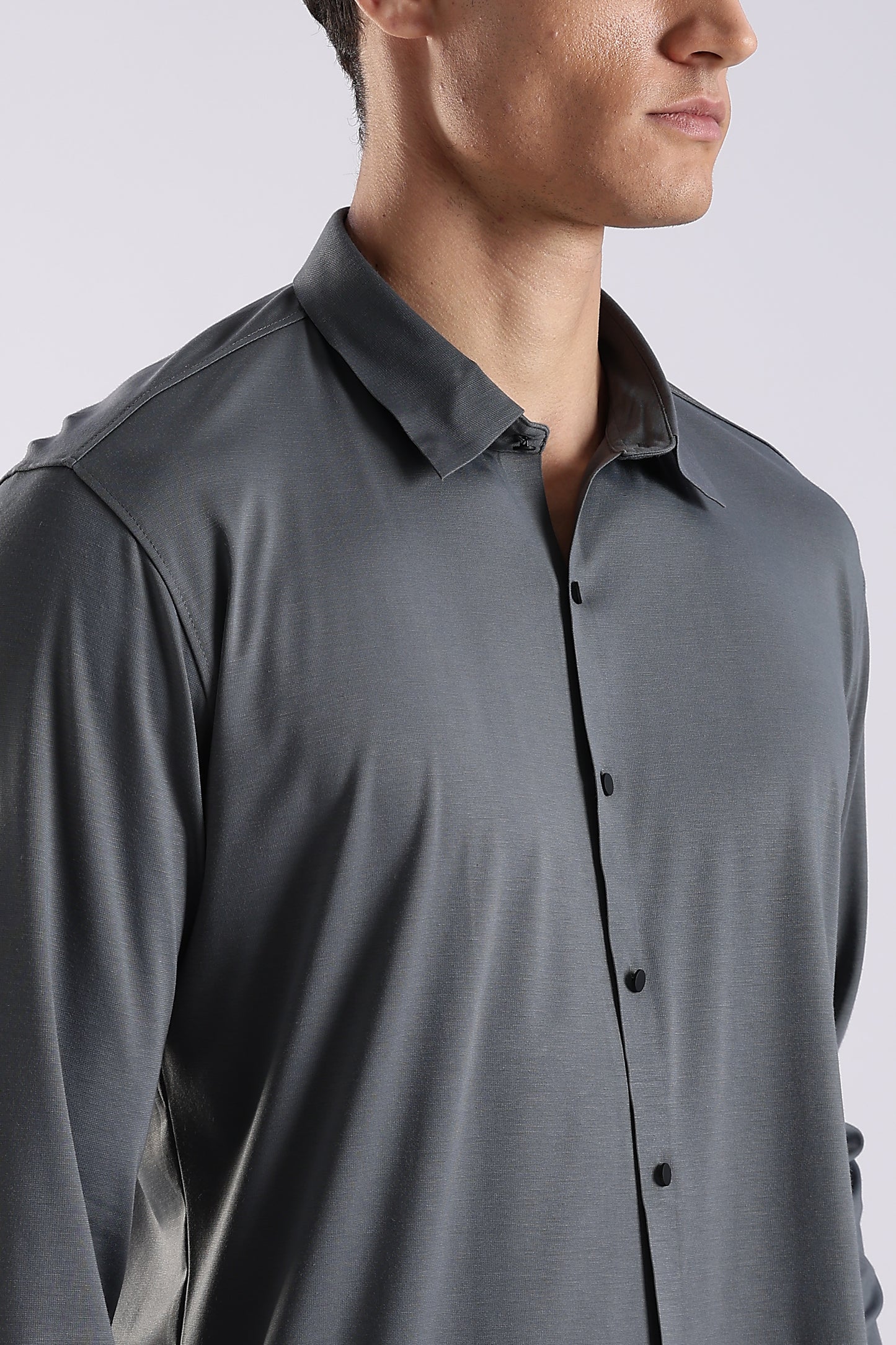 Knitted Tencel Stichless Finish Shirt Dk Grey
