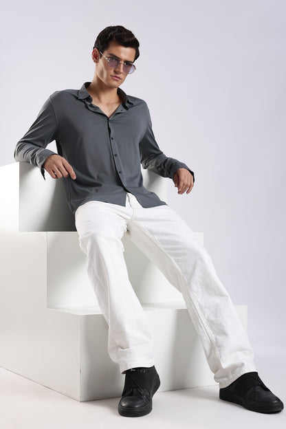 Knitted Tencel Stichless Finish Shirt Dk Grey