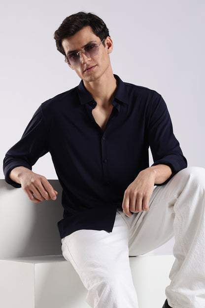 Knitted Tencel Stichless Finish Shirt Navy