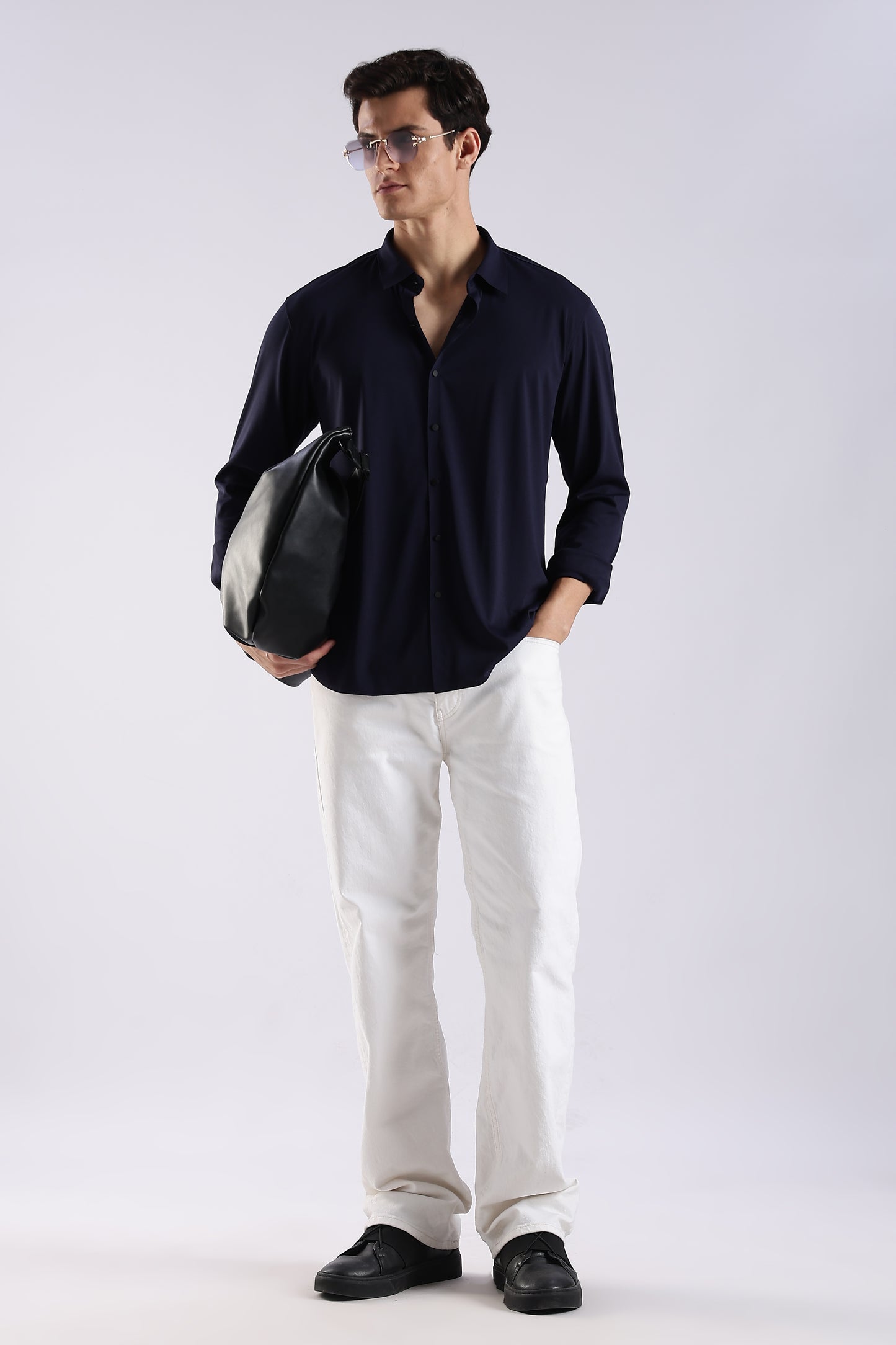 Knitted Tencel Stichless Finish Shirt Navy