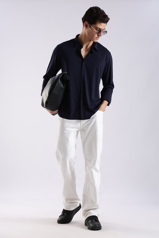 Knitted Tencel Stichless Finish Shirt Navy