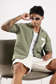 Cotton Slim Fit Zip-Up Shirt Green