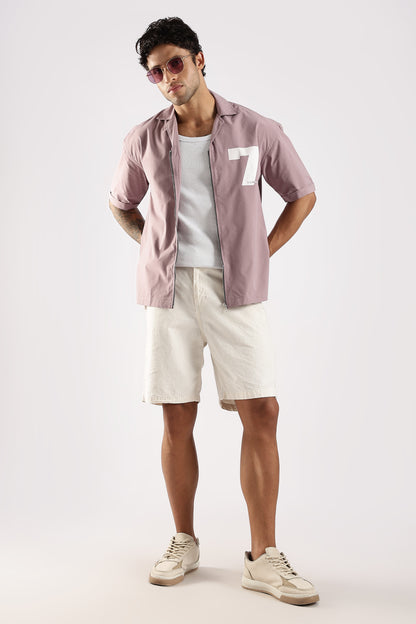Cotton Slim Fit Zip-Up Shirt Lavender