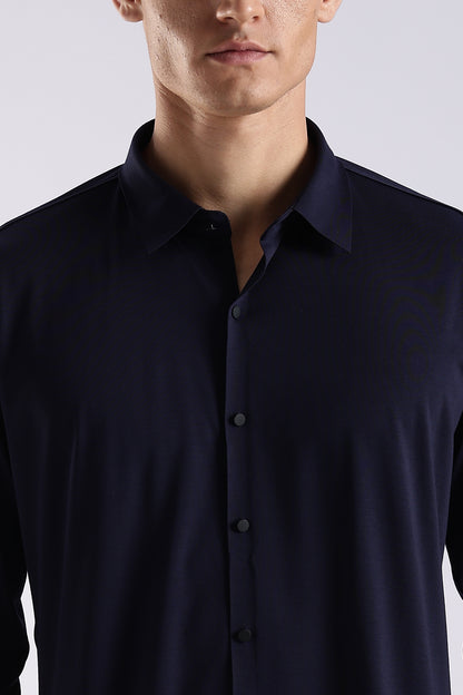 Knitted Tencel Stichless Finish Shirt Navy