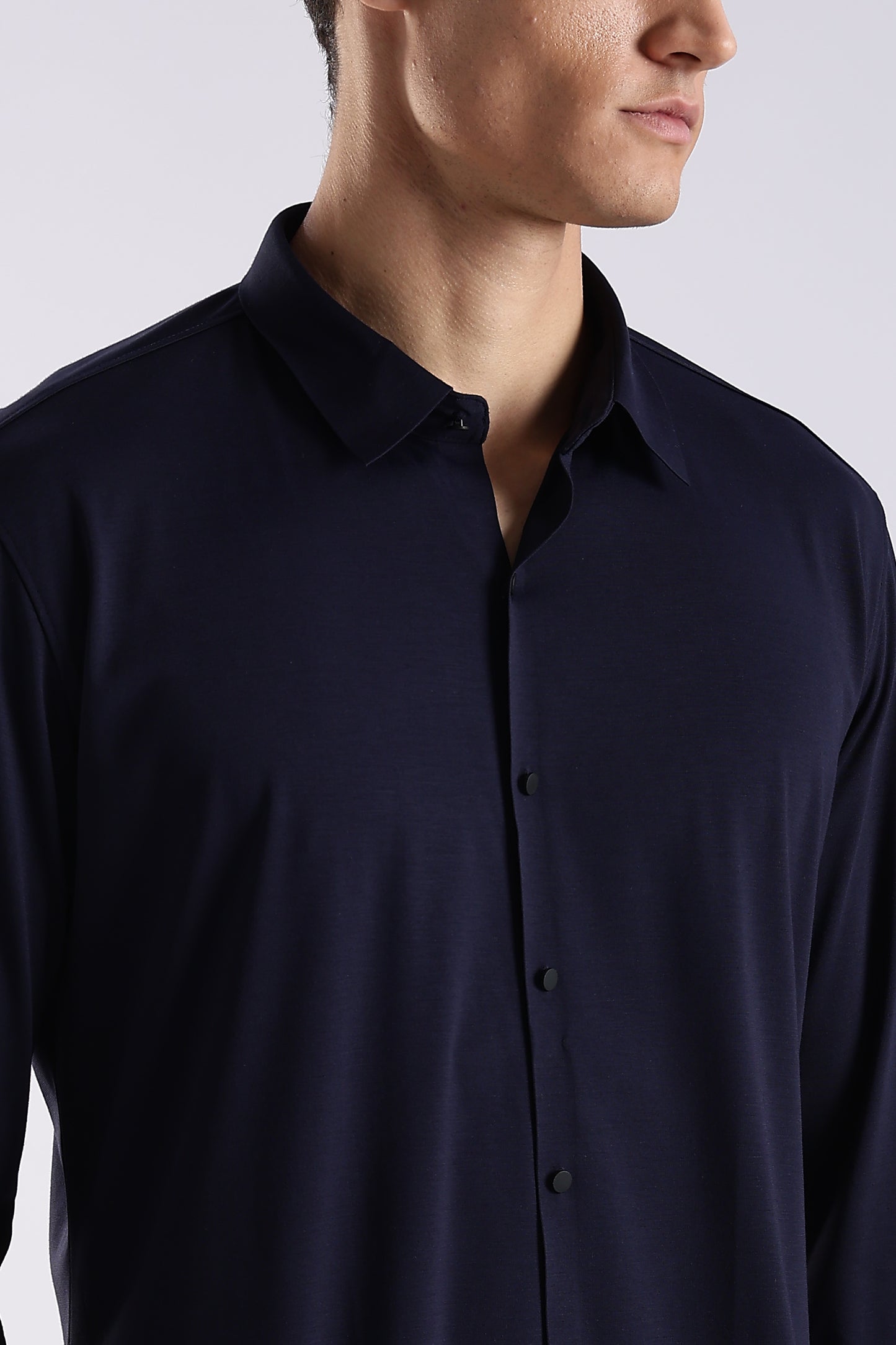 Knitted Tencel Stichless Finish Shirt Navy