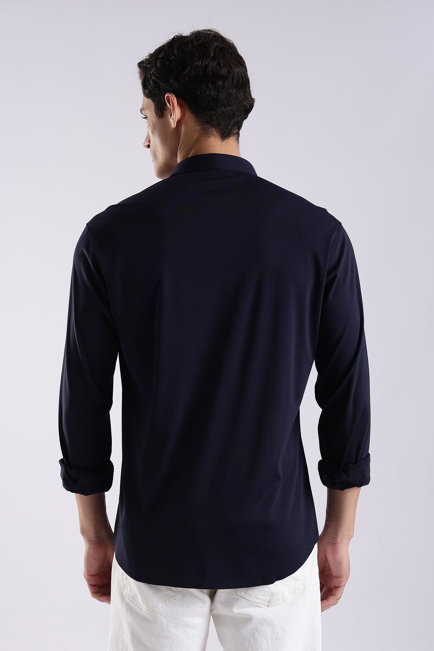 Knitted Tencel Stichless Finish Shirt Navy
