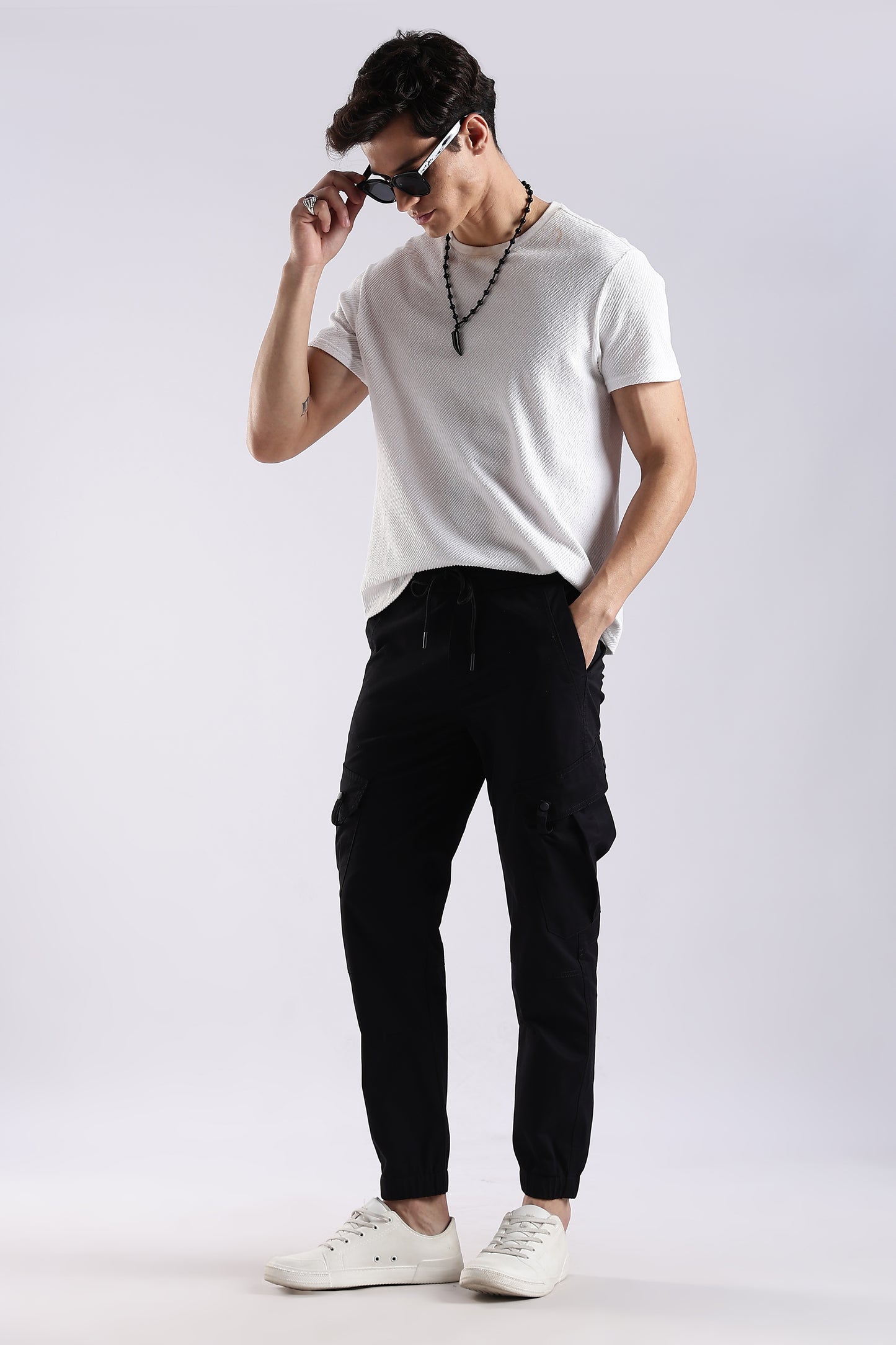 100% Cotton Slim Fit Cargo Pants Black