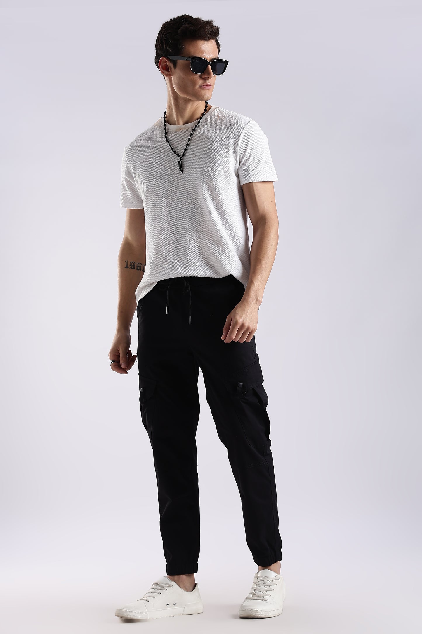 100% Cotton Slim Fit Cargo Pants Black