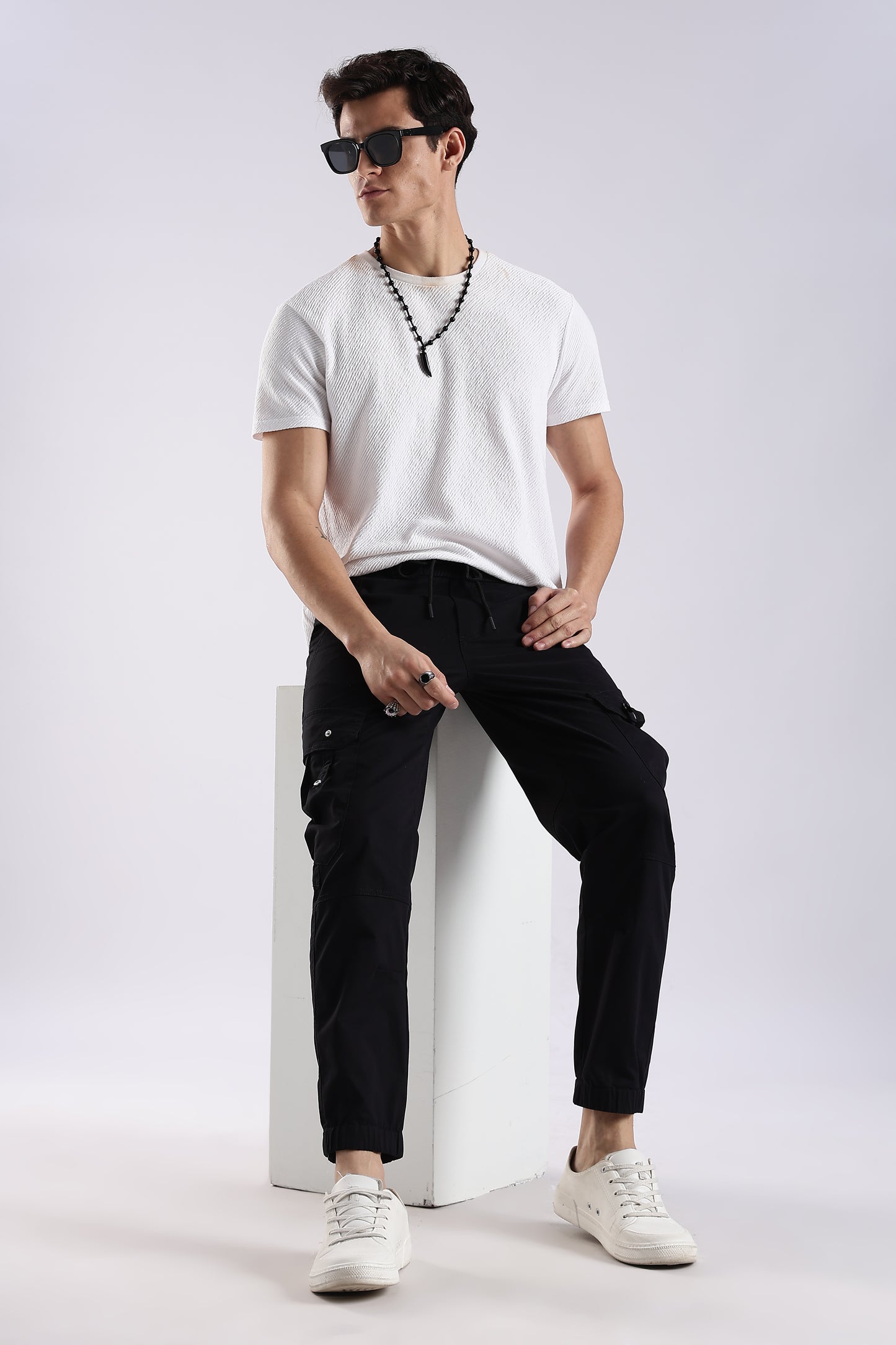 100% Cotton Slim Fit Cargo Pants Black