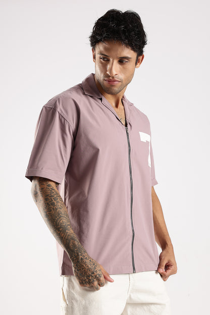 Cotton Slim Fit Zip-Up Shirt Lavender