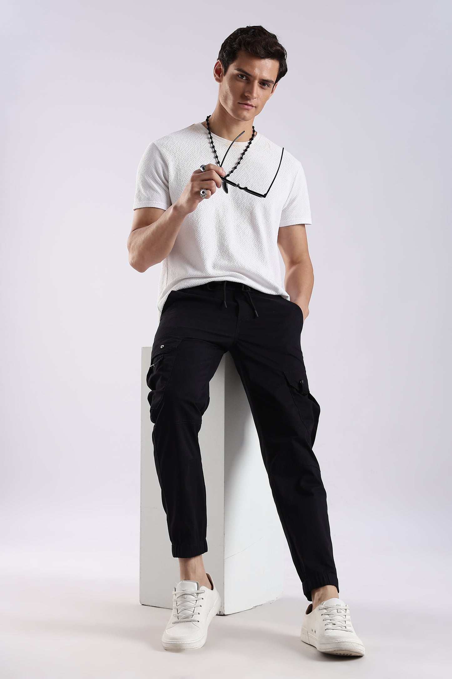 100% Cotton Slim Fit Cargo Pants Black