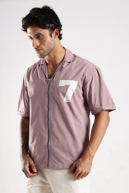 Cotton Slim Fit Zip-Up Shirt Lavender