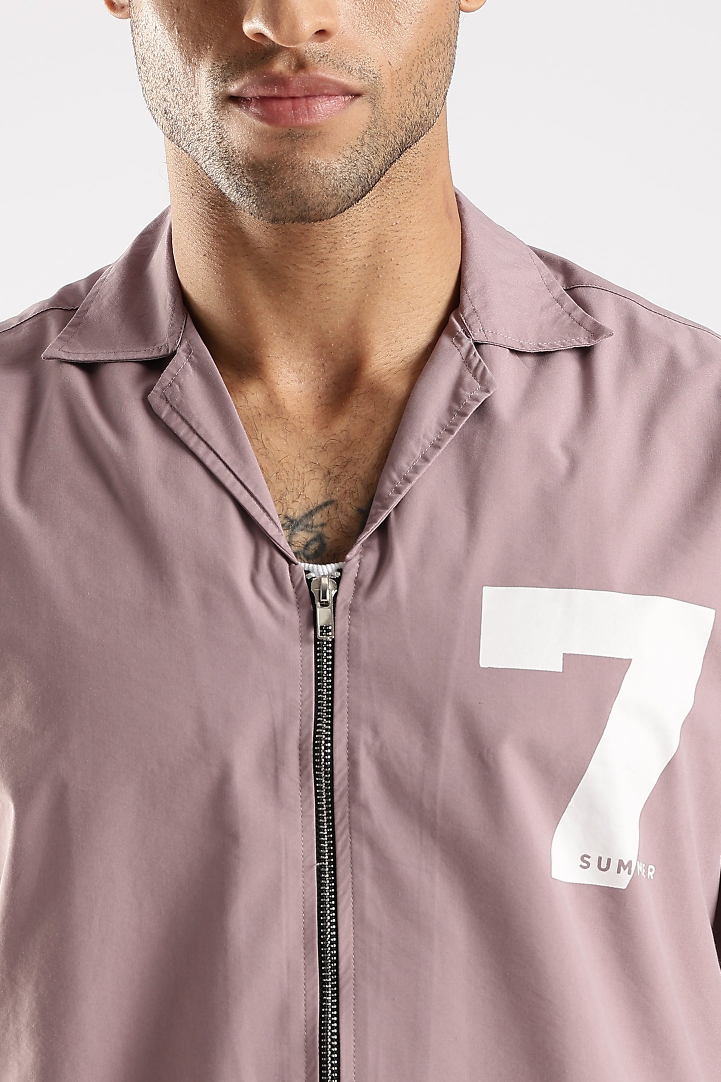 Poly Cotton Slim Fit Zip-Up Shirt Lavender