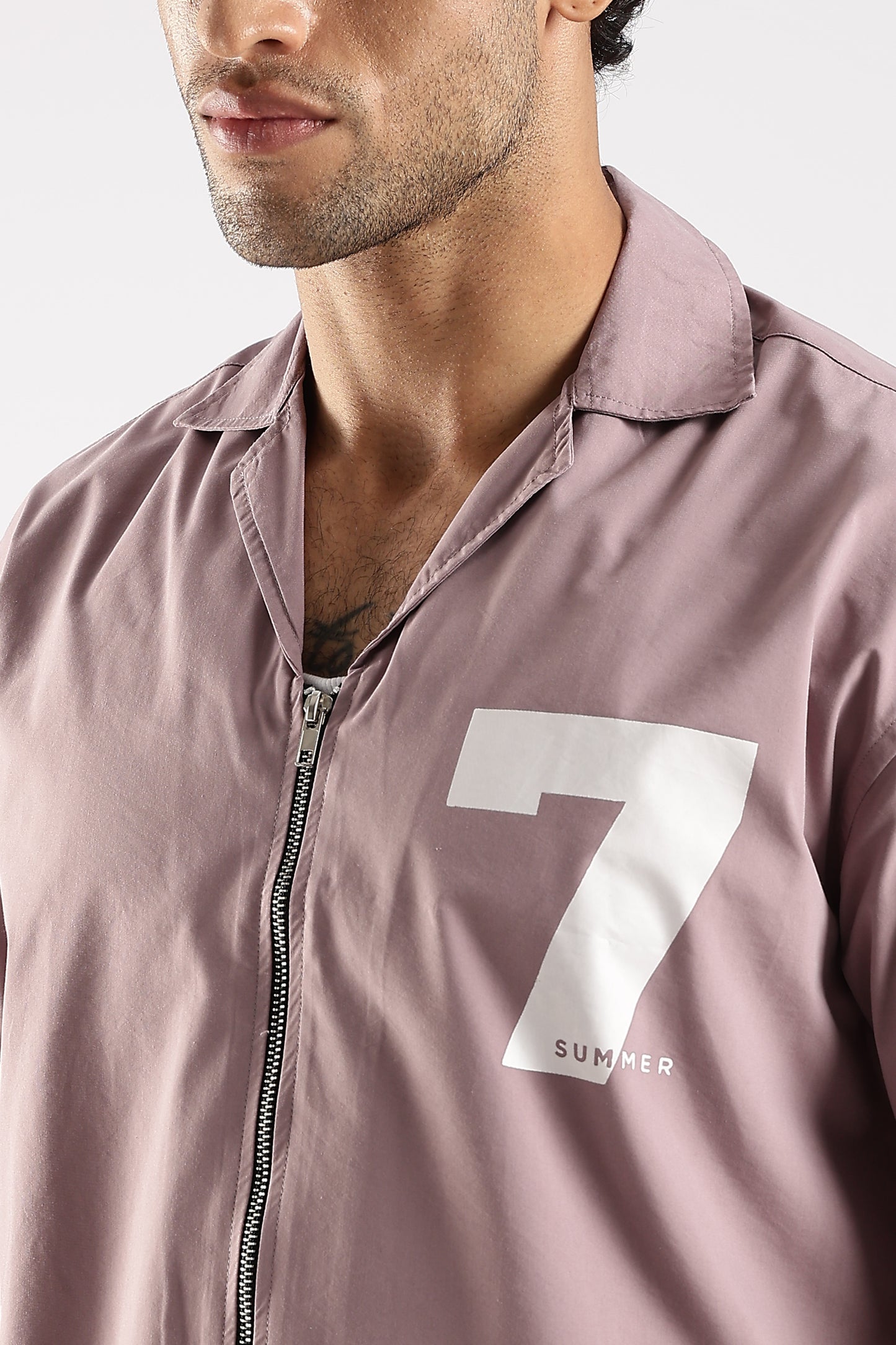 Poly Cotton Slim Fit Zip-Up Shirt Lavender