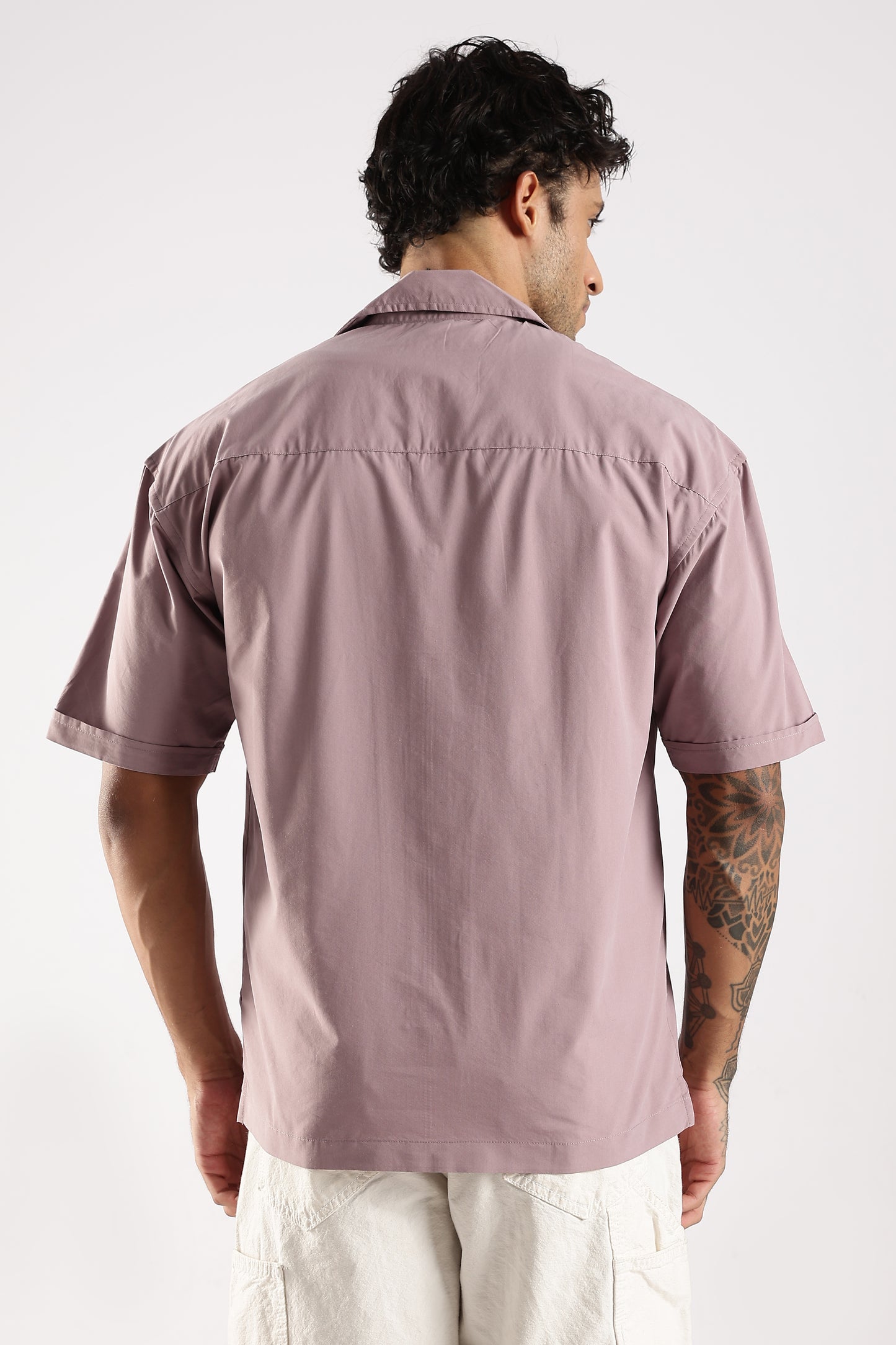 Poly Cotton Slim Fit Zip-Up Shirt Lavender